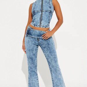 Washed Denim Pant Set